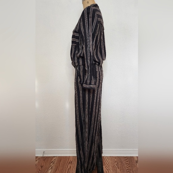 Free People Gray Brown Striped Sensual Wrapped Jumpsuit - Picture 6 of 9